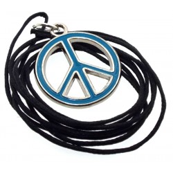 Peace Sign Blue Enamel Metal Pendant